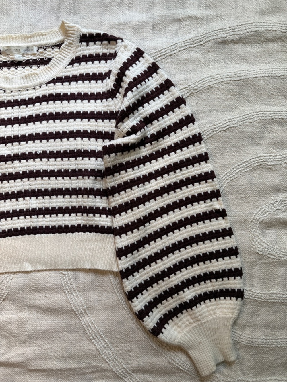 Altar’d State Cropped Brown and cream Horizontal Striped Soft Medium Sweater - Picture 2 of 10
